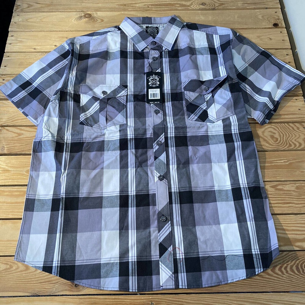NWT Noiz Plaid Button Up Shirt Size 4XL Men’s Black Short Sleeve MSRP $49.99